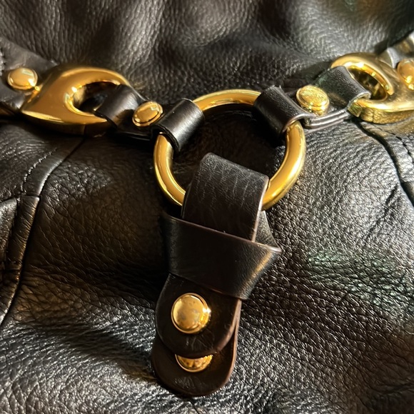 B. Makowsky Black Leather Gold Accent Shoulder bag - Picture 5 of 7